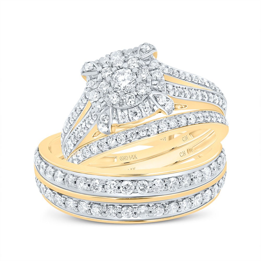 14K Yellow Gold Diamond Square Trio Ring Set 1 5/8 Cttw - Splendid Jewellery