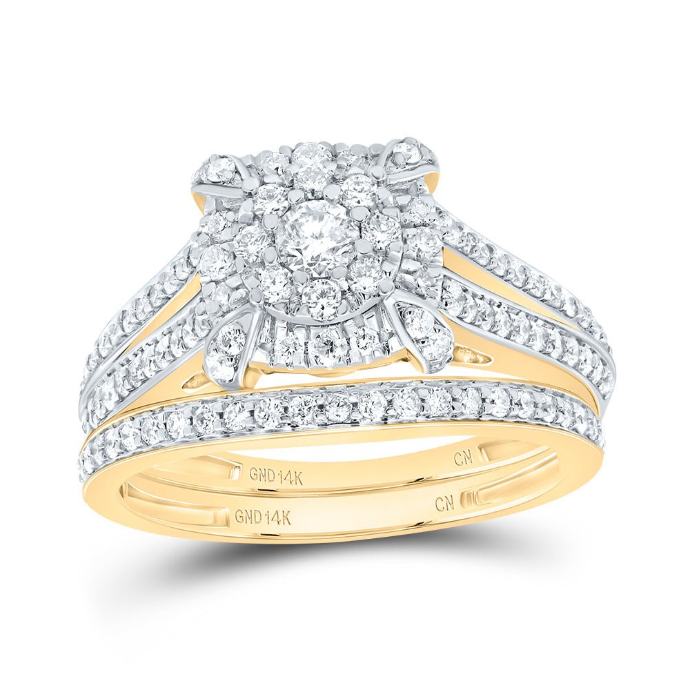 14K Yellow Gold Diamond Square Trio Ring Set 1 5/8 Cttw - Splendid Jewellery