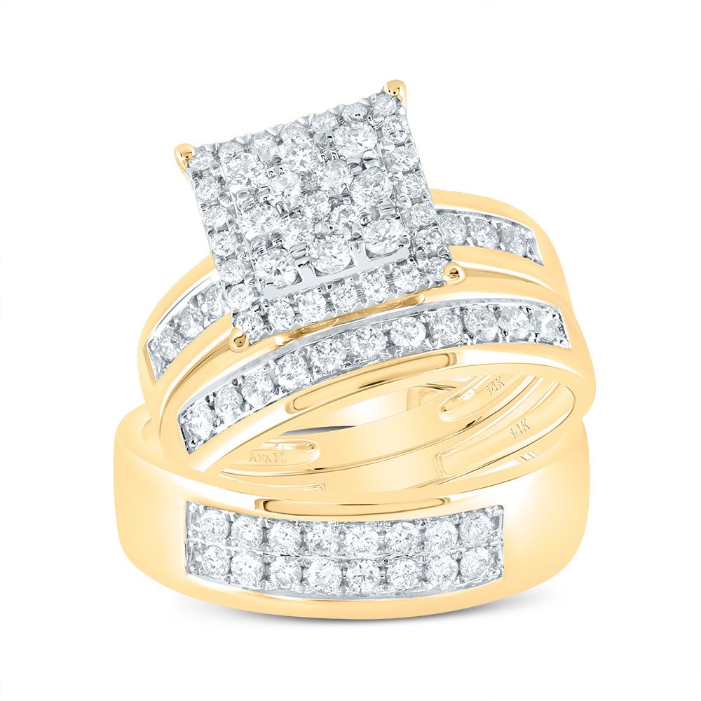 14K Yellow Gold Diamond Square Trio Ring Set 1 Cttw - Splendid Jewellery