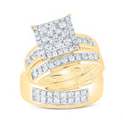 14K Yellow Gold Diamond Square Trio Ring Set 1 Cttw - Splendid Jewellery