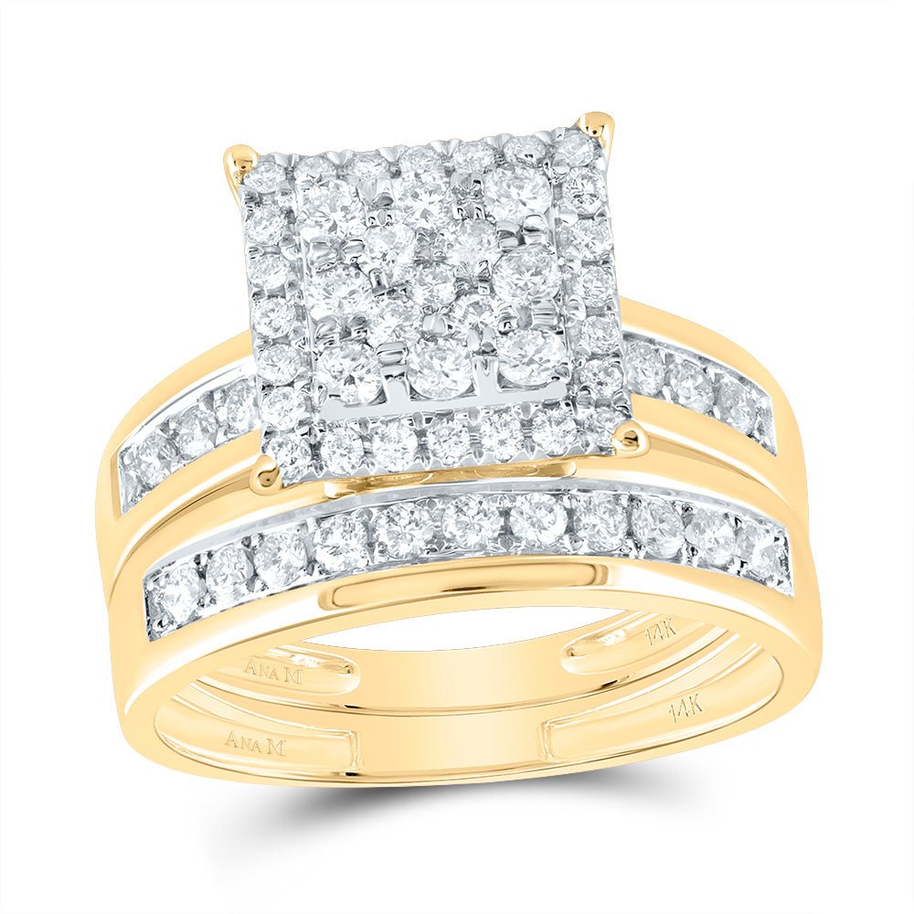 14K Yellow Gold Diamond Square Trio Ring Set 1 Cttw - Splendid Jewellery
