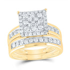 14K Yellow Gold Diamond Square Trio Ring Set 1 Cttw - Splendid Jewellery