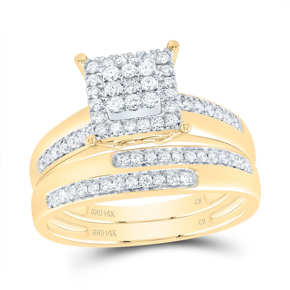 14K Yellow Gold Diamond Square Trio Ring Set 5/8 Cttw - Splendid Jewellery