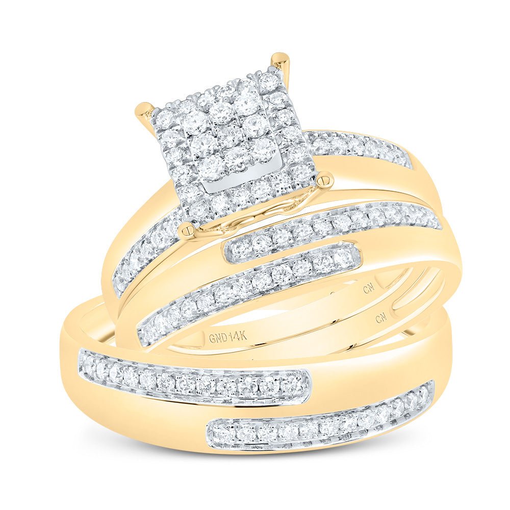 14K Yellow Gold Diamond Square Trio Ring Set 5/8 Cttw - Splendid Jewellery