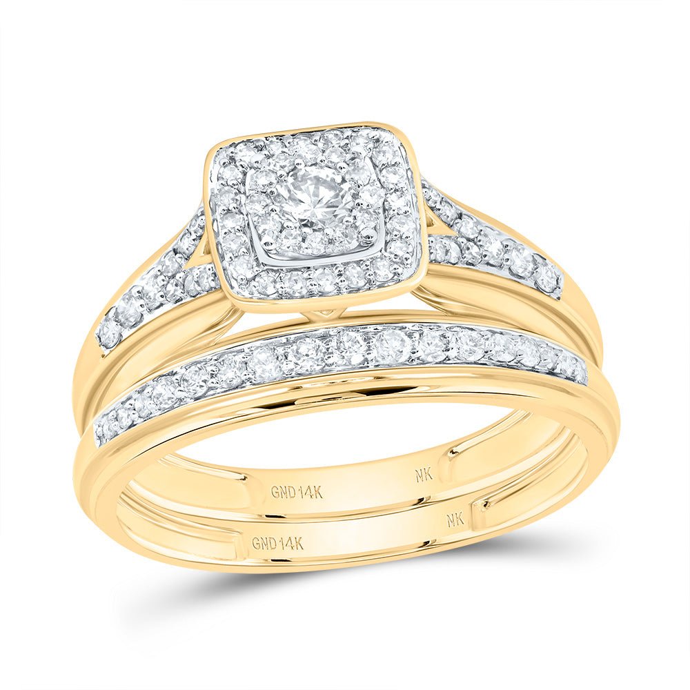 14K Yellow Gold Diamond Square Trio Ring Set 7/8 Cttw - Splendid Jewellery