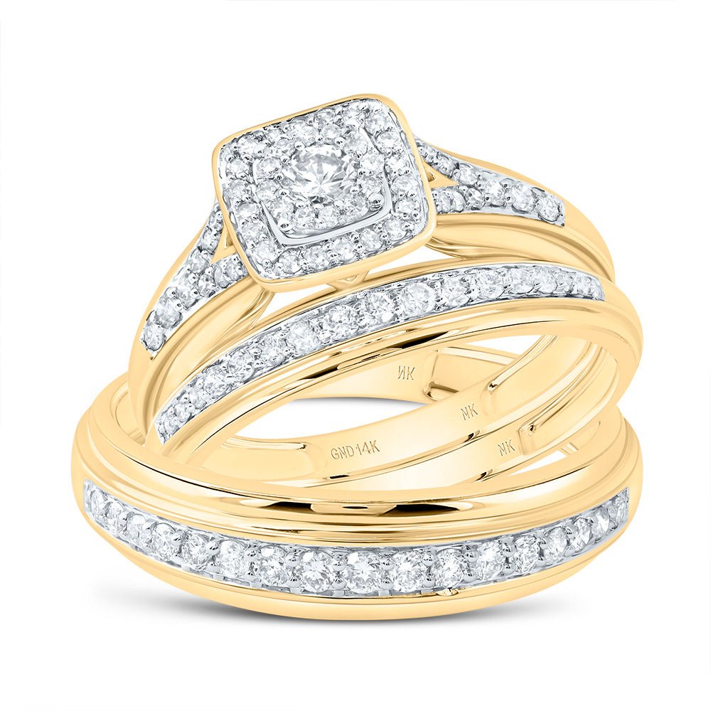 14K Yellow Gold Diamond Square Trio Ring Set 7/8 Cttw - Splendid Jewellery