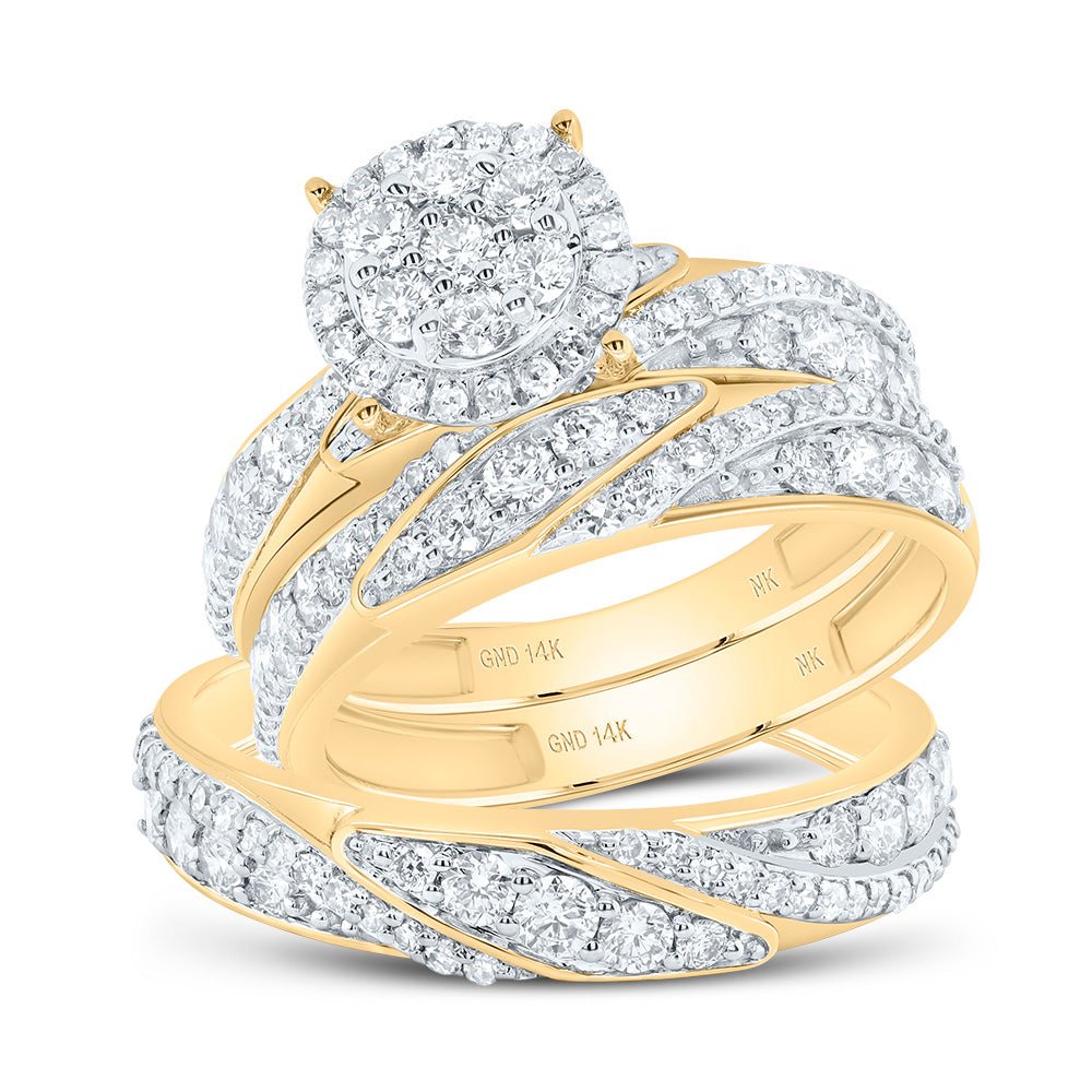 14K Yellow Gold Diamond Trio Ring Set 1 3/4 Cttw - Splendid Jewellery