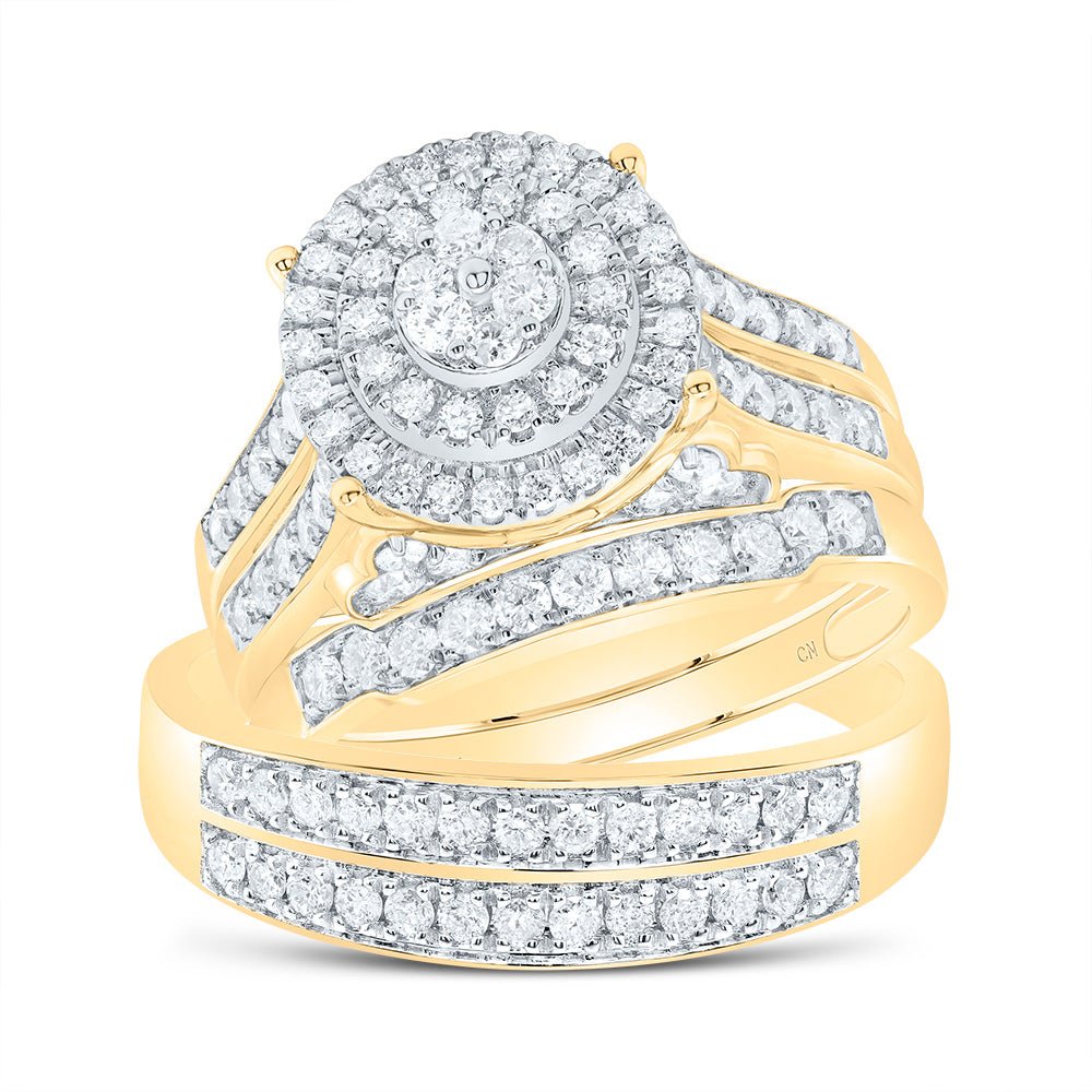 14K Yellow Gold Diamond Trio Ring Set 1 3/8 Cttw - Splendid Jewellery