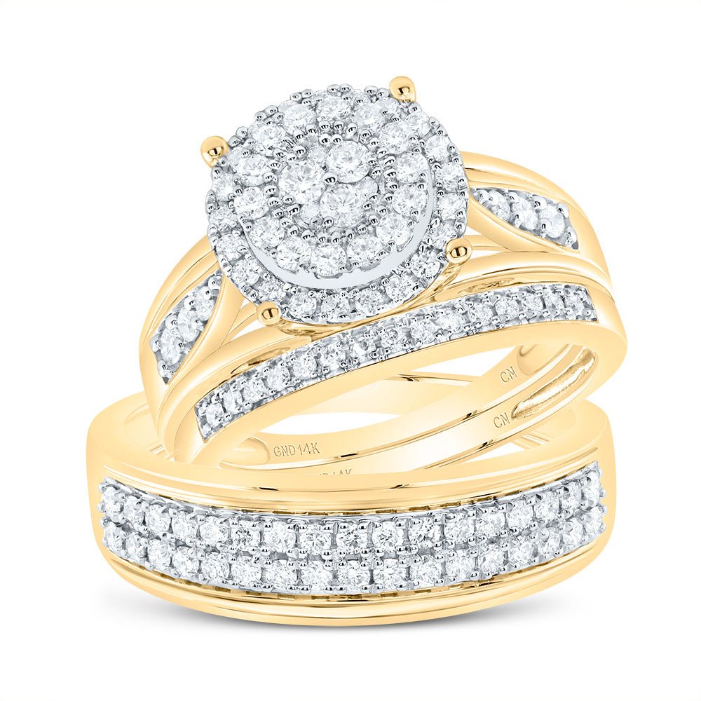 14K Yellow Gold Diamond Trio Ring Set 1 Cttw - Splendid Jewellery