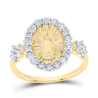 14K Yellow Gold Diamond Virgin Mother Mary Oval Women's Ring 1/4 Cttw - Splendid Jewellery