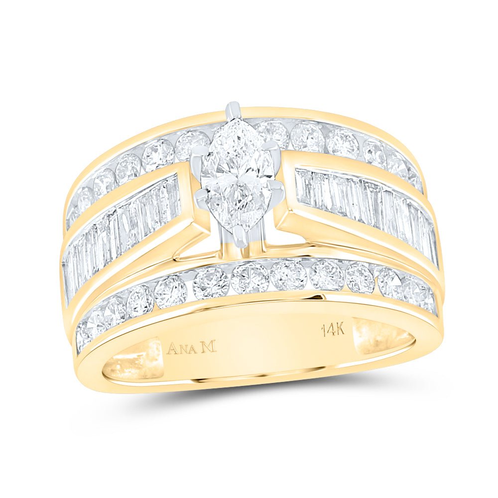 14K Yellow Gold Marquise Diamond Women's Marquise Solitaire Bridal Wedding Engagement Ring 2 Cttw - Splendid Jewellery