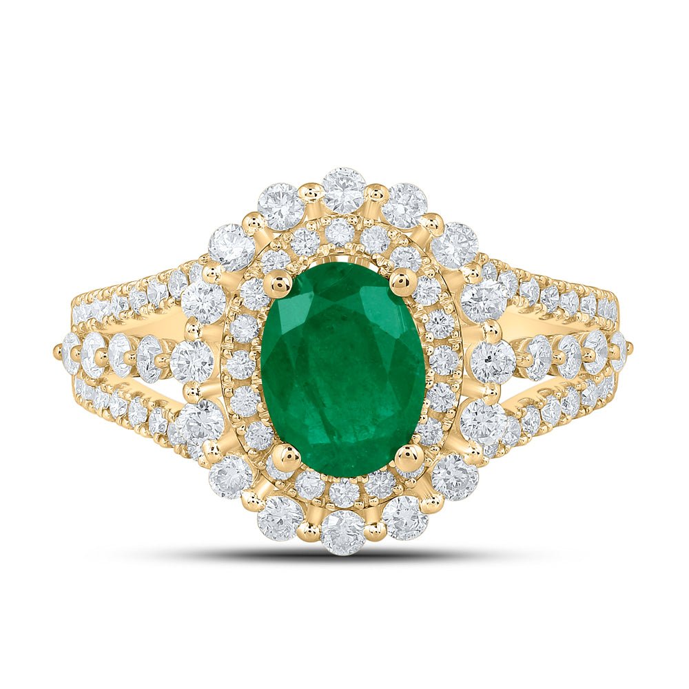 14K Yellow Gold Natural Emerald Eme Oval Gemstone Ring 7/8 Cttw - Splendid Jewellery