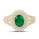 14K Yellow Gold Natural Emerald Eme Oval Gemstone Ring 7/8 Cttw - Splendid Jewellery