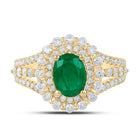 14K Yellow Gold Natural Emerald Eme Oval Gemstone Ring 7/8 Cttw - Splendid Jewellery