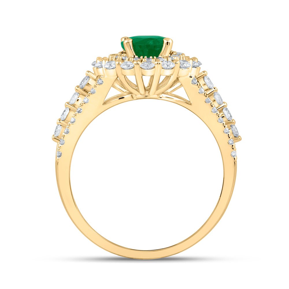 14K Yellow Gold Natural Emerald Eme Oval Gemstone Ring 7/8 Cttw - Splendid Jewellery
