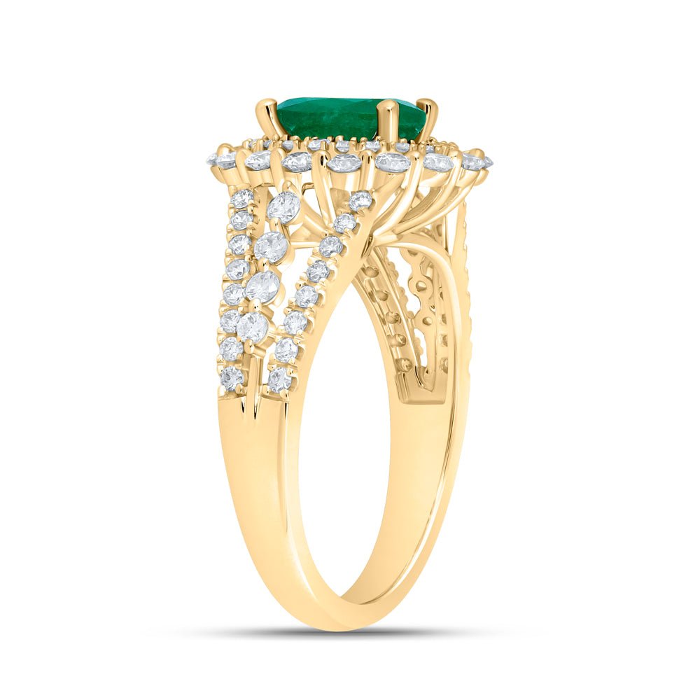14K Yellow Gold Natural Emerald Eme Oval Gemstone Ring 7/8 Cttw - Splendid Jewellery