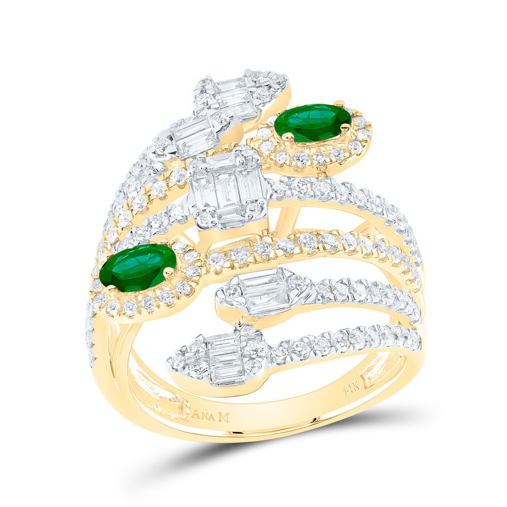 14K Yellow Gold Natural Emerald Gemstone Diana Ring 1 1/5 Cttw - Splendid Jewellery