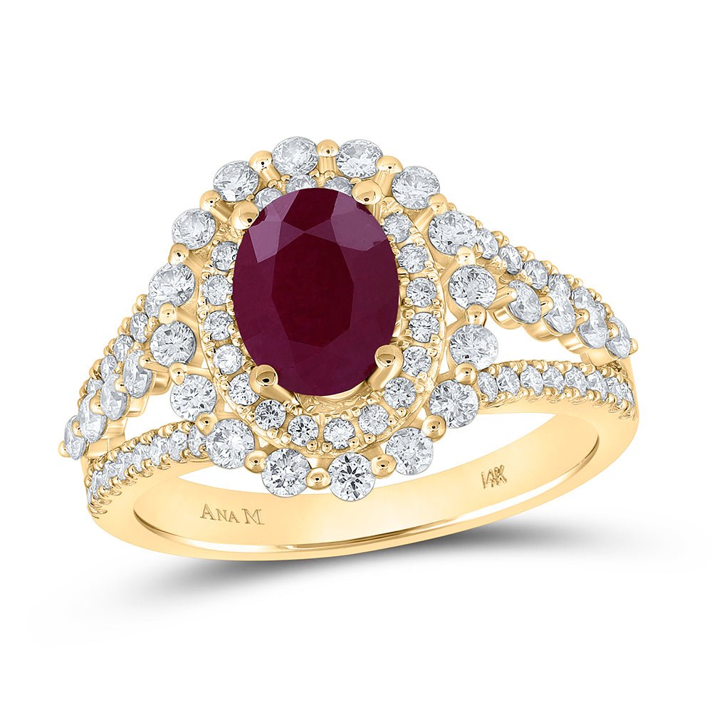 14K Yellow Gold Natural Ruby Oval Gemstone Ring 7/8 Cttw - Splendid Jewellery