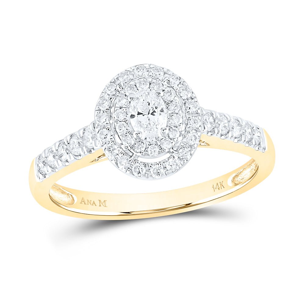 14K Yellow Gold Oval Diamond Coval Bridal Ring 1/2 Cttw - Splendid Jewellery