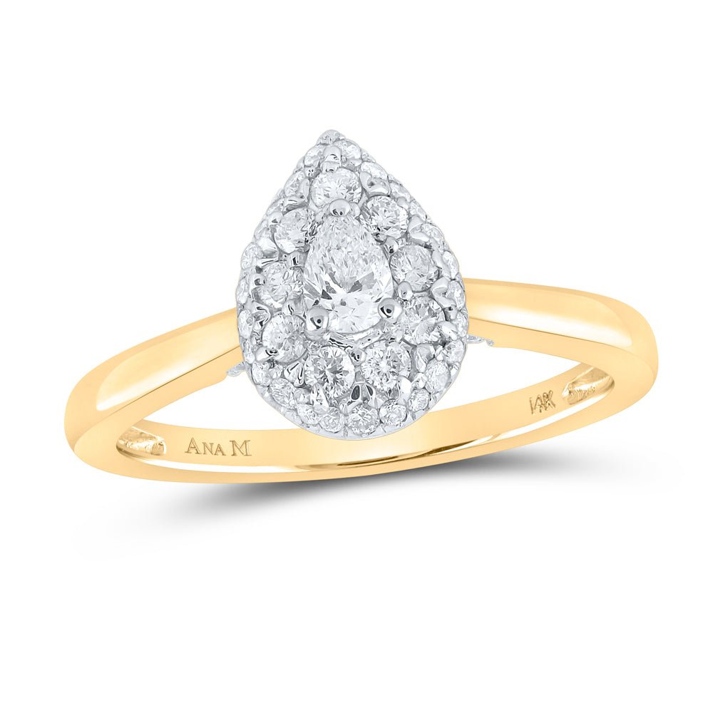 14K Yellow Gold Pear Diamond Pear Halo Bridal Engagement Ring 1/2 Cttw - Splendid Jewellery