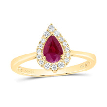 Load image into Gallery viewer, 14K Yellow Gold Pear Natural Ruby 6.5x4. Ruby Pear Gemstone Ring 1/8 Cttw - Splendid Jewellery