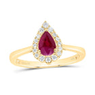 14K Yellow Gold Pear Natural Ruby 6.5x4. Ruby Pear Gemstone Ring 1/8 Cttw - Splendid Jewellery