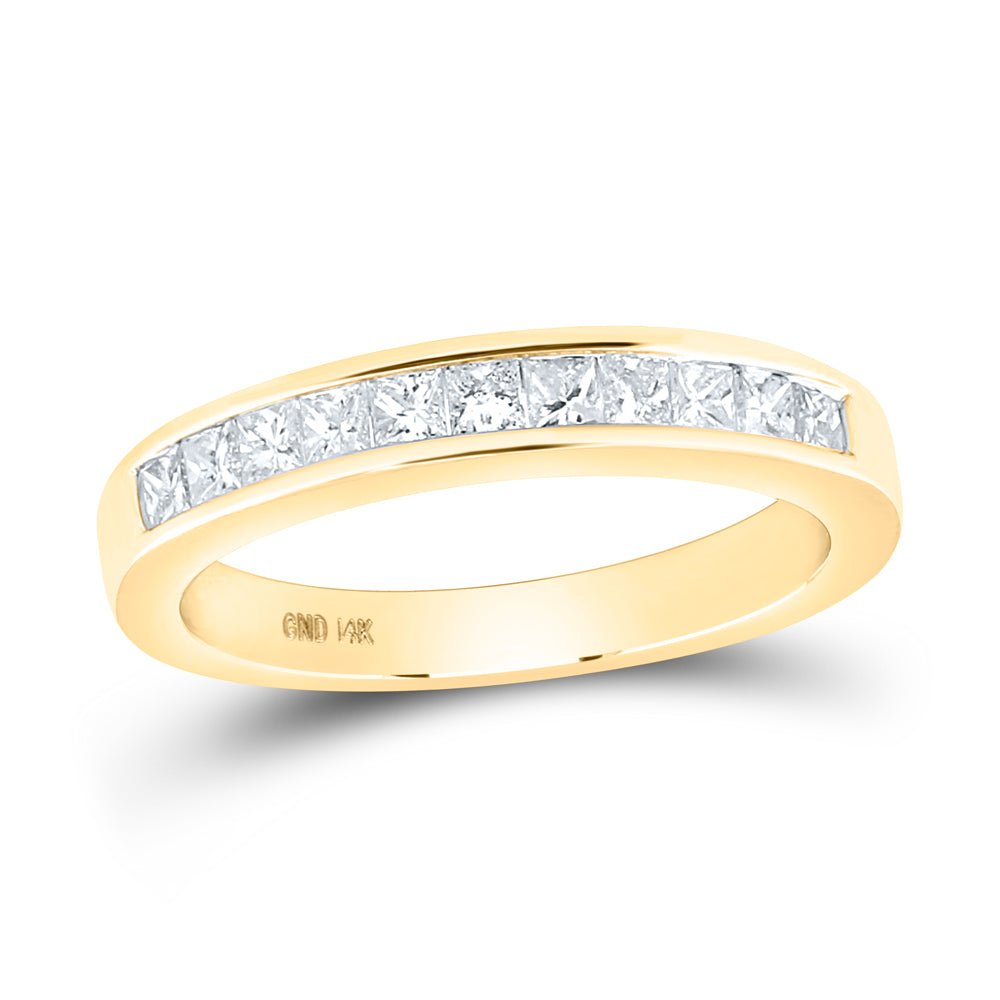 14K Yellow Gold Princess Diamond Channel Set Single Row Wedding Band 1/2 Cttw - Splendid Jewellery