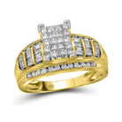 14K Yellow Gold Princess Diamond Cluster Bridal Wedding Engagement Ring 1 Cttw - Splendid Jewellery