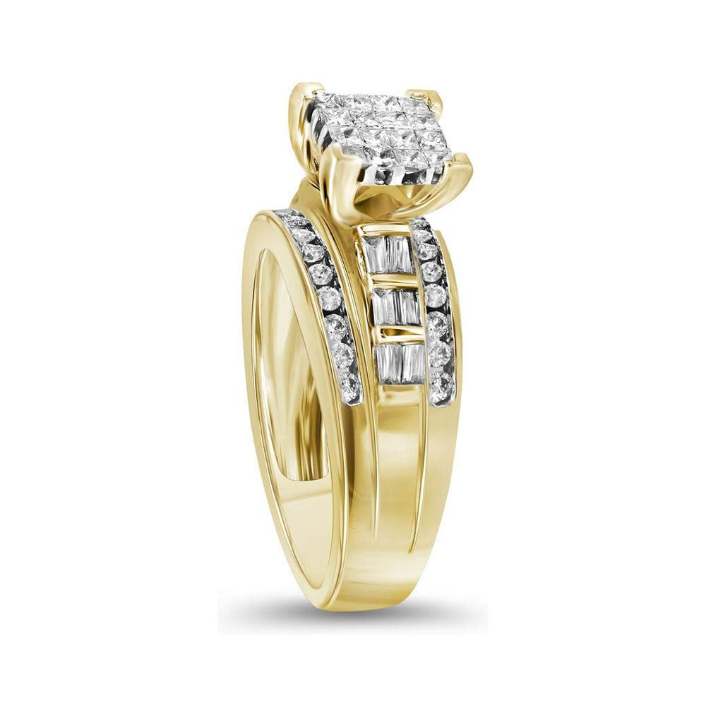 14K Yellow Gold Princess Diamond Cluster Bridal Wedding Engagement Ring 1/2 Cttw - Splendid Jewellery
