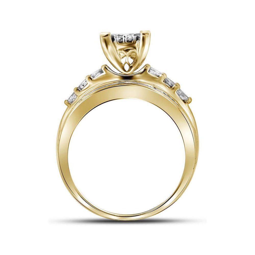 14K Yellow Gold Princess Diamond Cluster Bridal Wedding Engagement Ring 1/2 Cttw - Splendid Jewellery