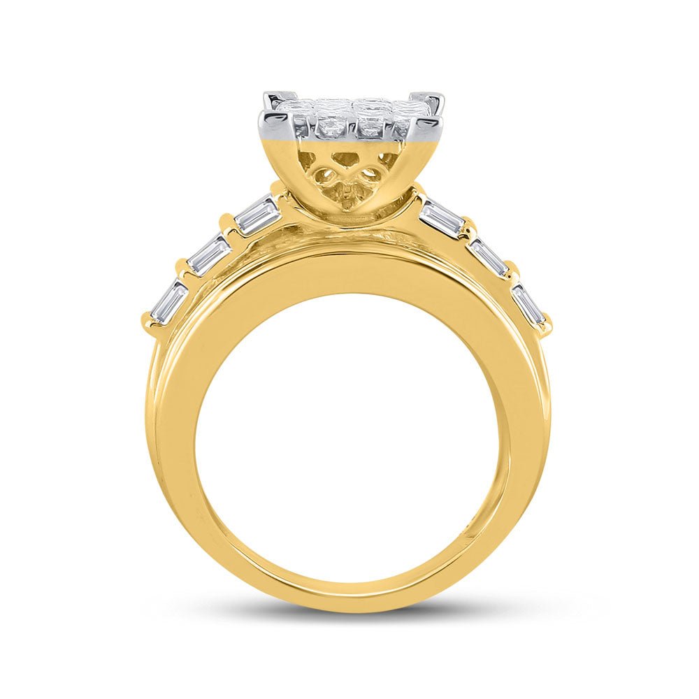 14K Yellow Gold Princess Diamond Cluster Bridal Wedding Engagement Ring 3 Cttw - Splendid Jewellery