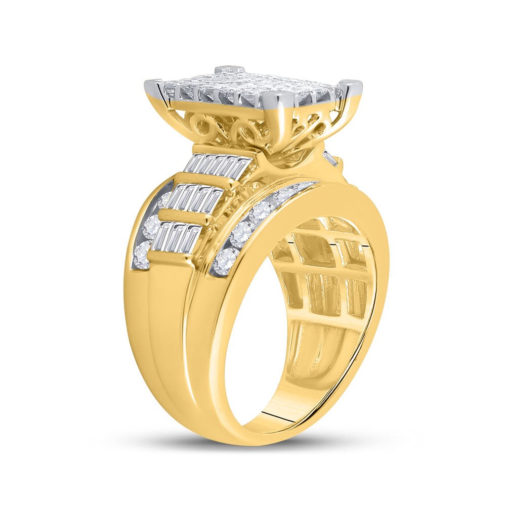 14K Yellow Gold Princess Diamond Cluster Bridal Wedding Engagement Ring 3 Cttw - Splendid Jewellery