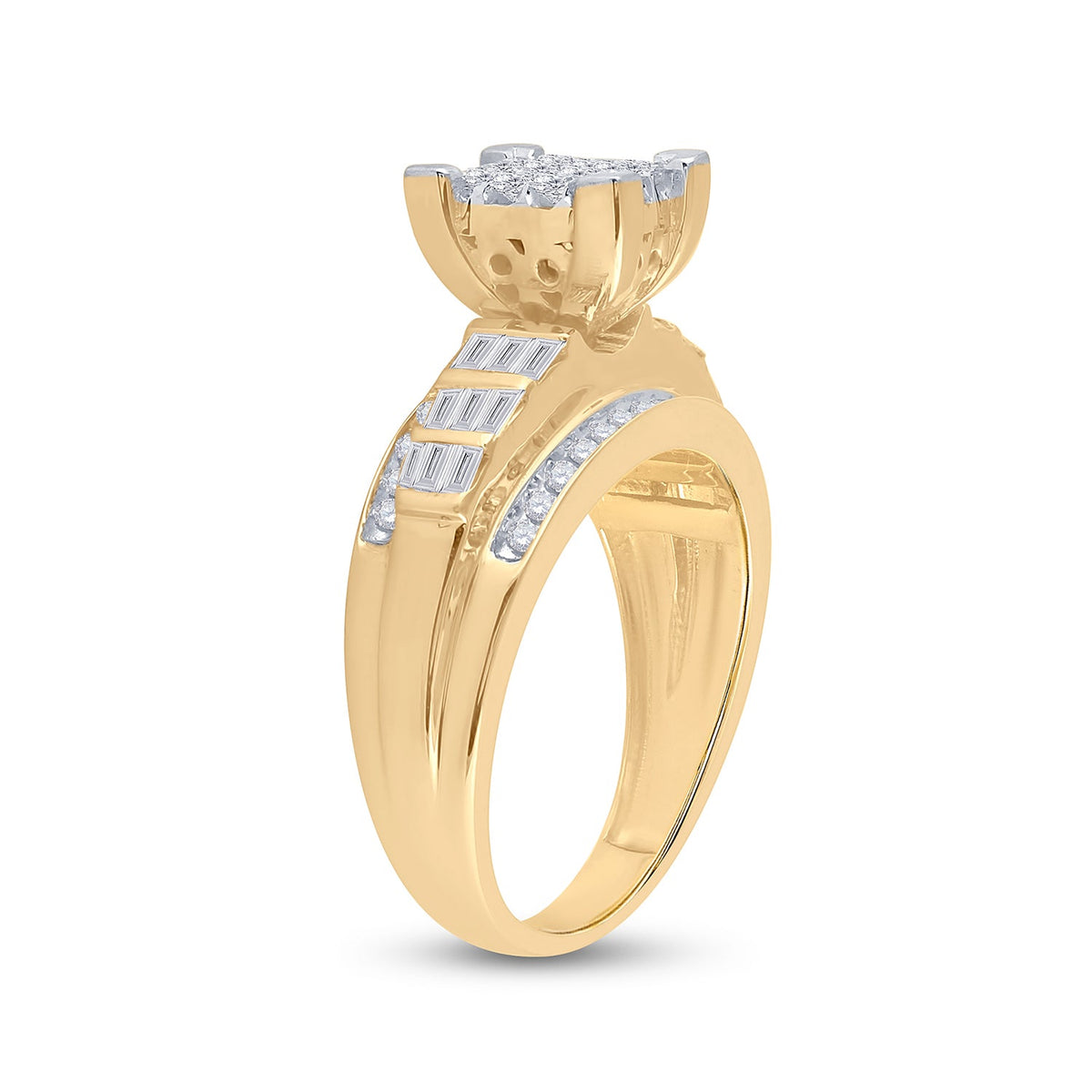 14K Yellow Gold Princess Diamond Cluster Bridal Wedding Engagement Ring 7/8 Cttw - Splendid Jewellery