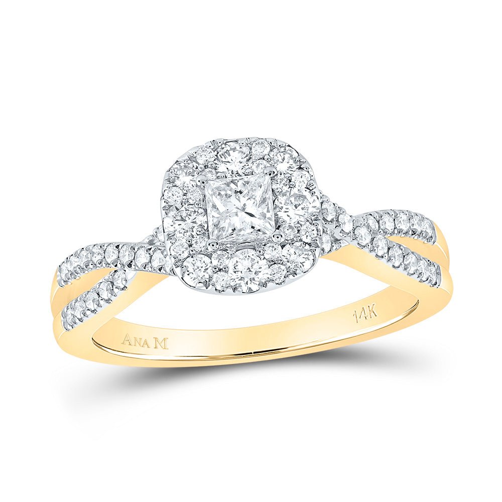 14K Yellow Gold Princess Diamond Engagement Single Halo 3/4 Cttw - Splendid Jewellery