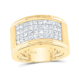 14K Yellow Gold Princess Diamond Invisible Fashion Mens Band 2 5/8 Cttw - Splendid Jewellery