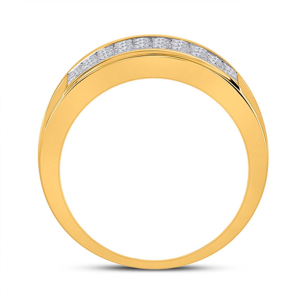 14K Yellow Gold Princess Diamond Invisible Fashion Mens Band 2 5/8 Cttw - Splendid Jewellery