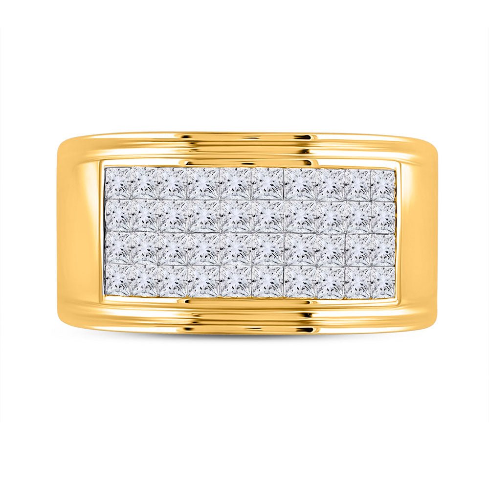 14K Yellow Gold Princess Diamond Invisible Fashion Mens Band 2 5/8 Cttw - Splendid Jewellery