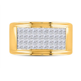 14K Yellow Gold Princess Diamond Invisible Fashion Mens Band 2 5/8 Cttw - Splendid Jewellery