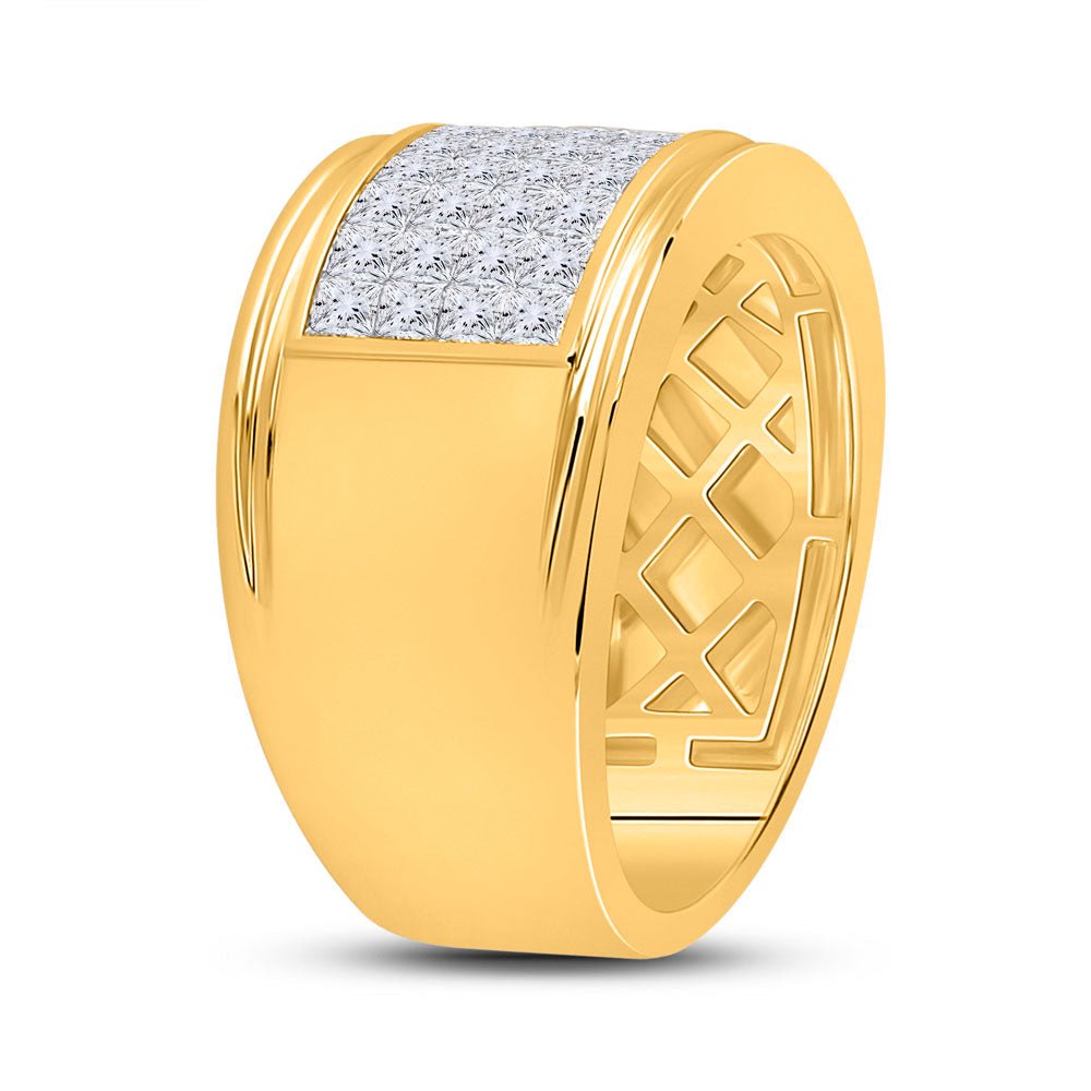14K Yellow Gold Princess Diamond Invisible Fashion Mens Band 2 5/8 Cttw - Splendid Jewellery