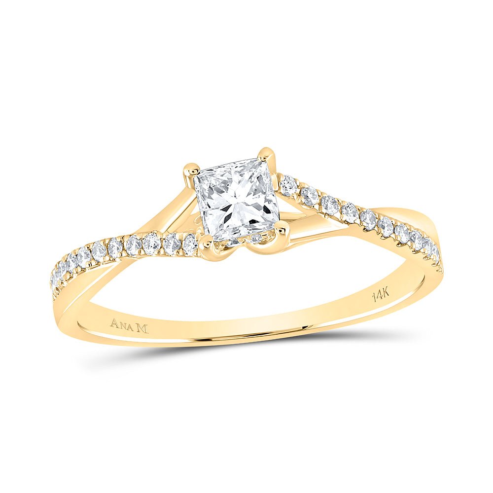 14K Yellow Gold Princess Diamond No Halo Engagement Ring 1/2 Cttw - Splendid Jewellery