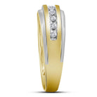 14K Yellow Gold Round Diamond 14K Two Tone Men's Wedding Channel Set Band Ring 1/4 Cttw - Splendid Jewellery