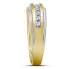 14K Yellow Gold Round Diamond 14K Two Tone Men's Wedding Channel Set Band Ring 1/4 Cttw - Splendid Jewellery