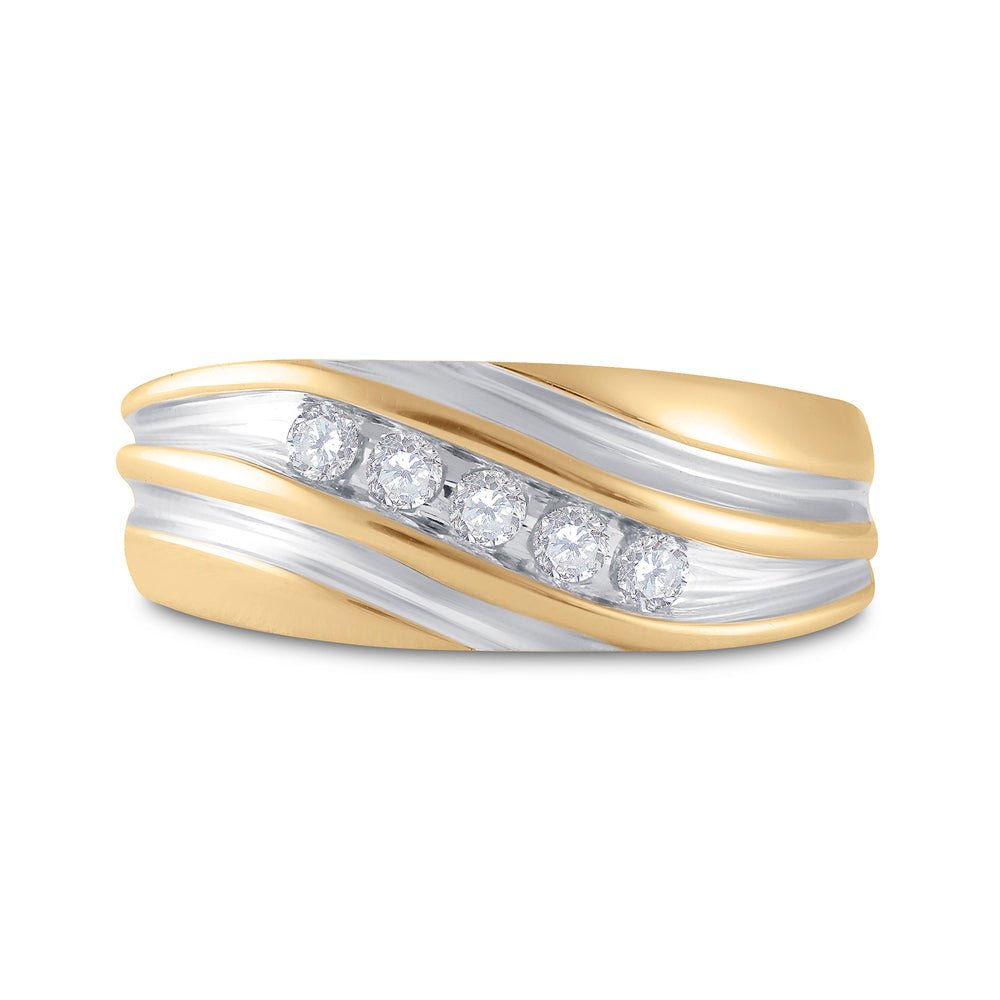 14K Yellow Gold Round Diamond 14K Yellow Two Tone Gold Men's Wedding Anniversary Band Ring 1/4 Cttw - Splendid Jewellery