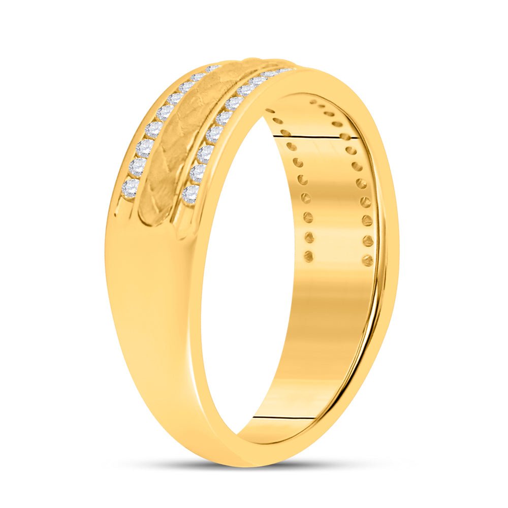 14K Yellow Gold Round Diamond Am Turkish Men's Machine Set Band 1/3 Cttw - Splendid Jewellery