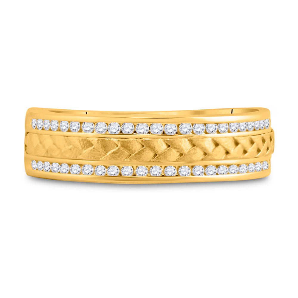 14K Yellow Gold Round Diamond Am Turkish Men's Machine Set Band 1/3 Cttw - Splendid Jewellery