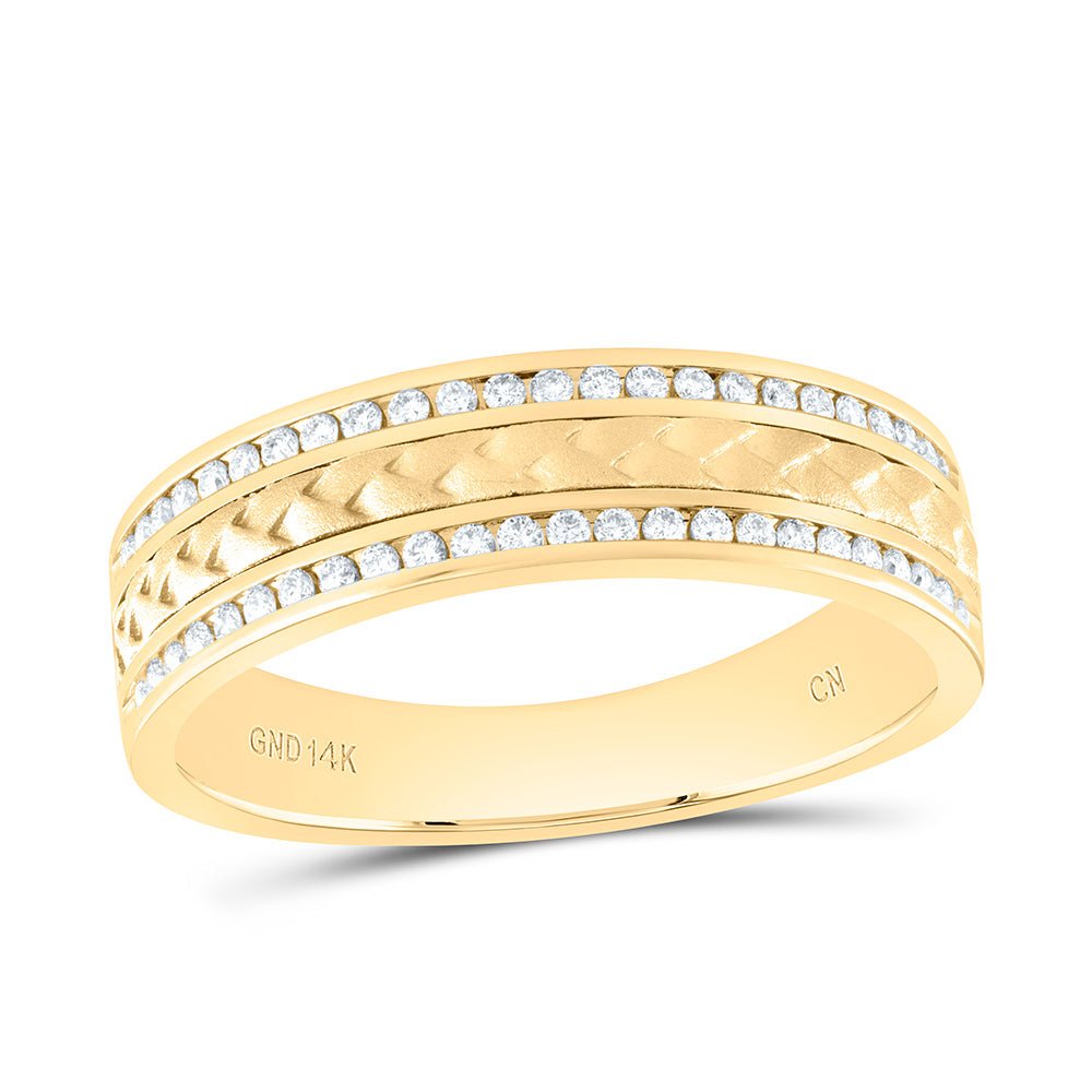 14K Yellow Gold Round Diamond Am Turkish Men's Machine Set Band 1/3 Cttw - Splendid Jewellery