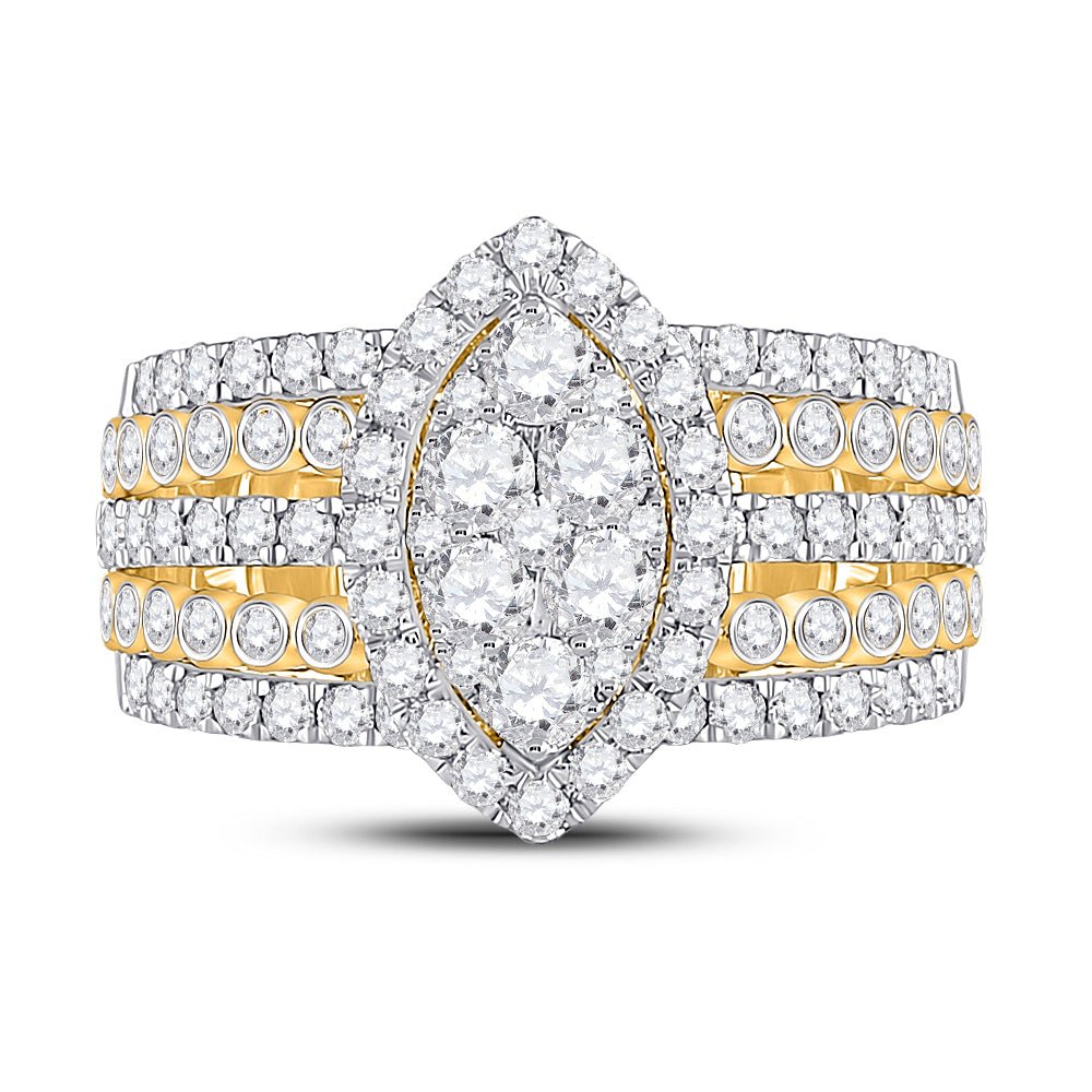 14K Yellow Gold Round Diamond Designer Ring 1 3/4 Cttw - Splendid Jewellery