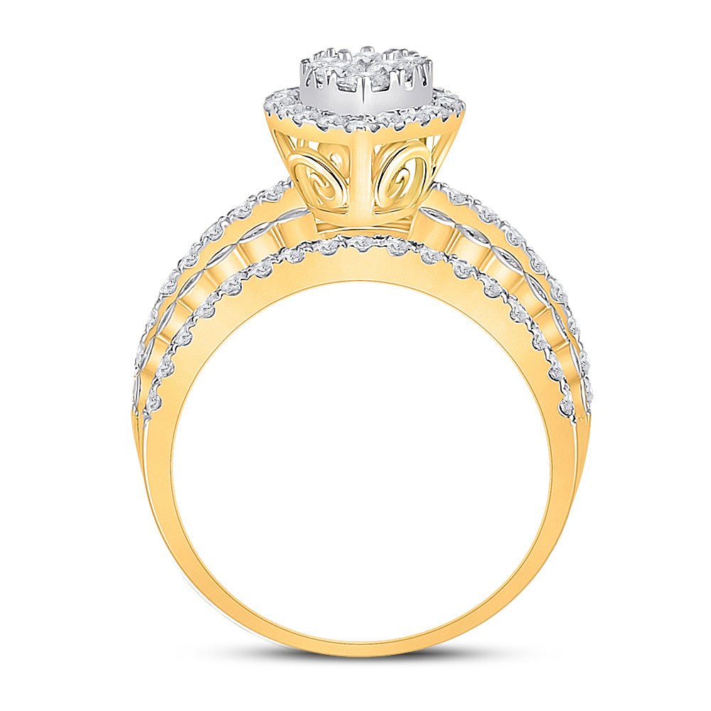 14K Yellow Gold Round Diamond Designer Ring 1 3/4 Cttw - Splendid Jewellery