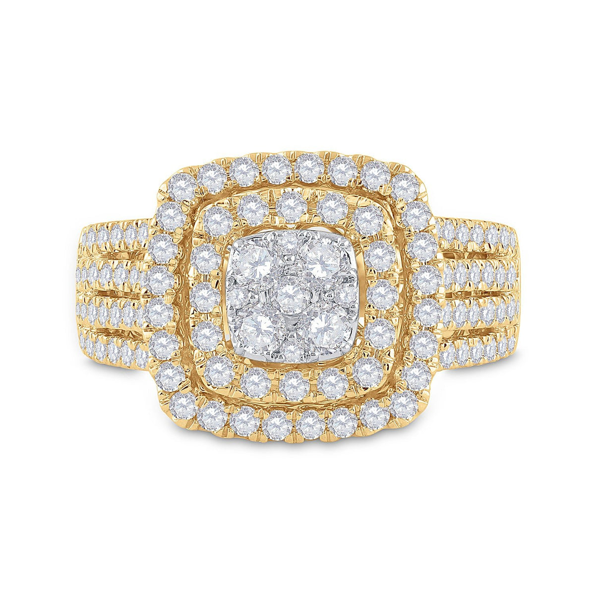 14K Yellow Gold Round Diamond Fashion Cushion Ring 1 1/2 Cttw - Splendid Jewellery