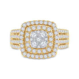 14K Yellow Gold Round Diamond Fashion Cushion Ring 1 1/2 Cttw - Splendid Jewellery